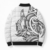 New Zealand Hammerhead Shark Bomber Puffer Jacket Maori Haehae Mangopare White - Polynesian Pride