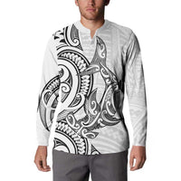 New Zealand Hammerhead Shark Button Sweatshirt Maori Haehae Mangopare White - Polynesian Pride