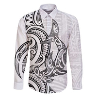 New Zealand Hammerhead Shark Family Matching Long Sleeve Bodycon Dress and Hawaiian Shirt Maori Haehae Mangopare White - Polynesian Pride