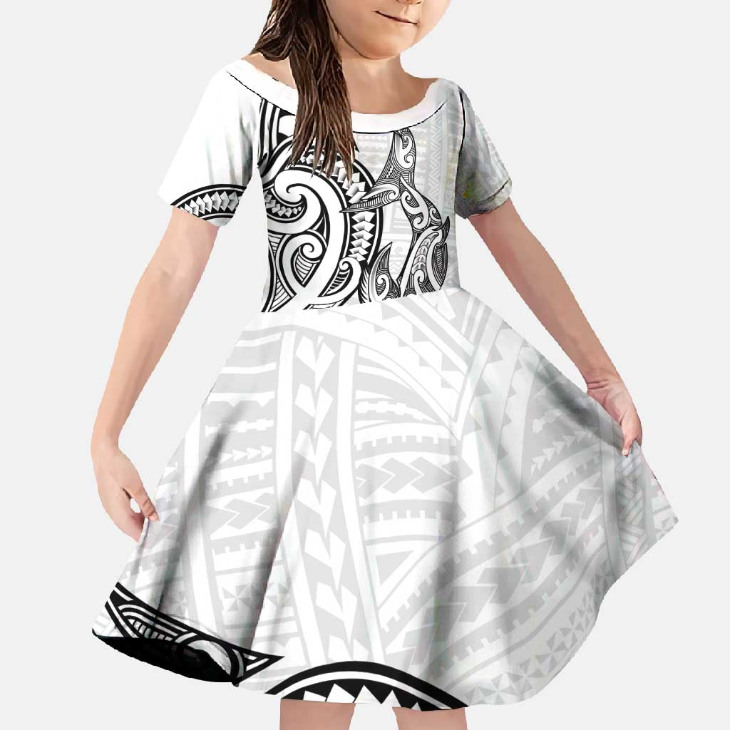 New Zealand Hammerhead Shark Family Matching Mermaid Dress and Hawaiian Shirt Maori Haehae Mangopare White - Polynesian Pride