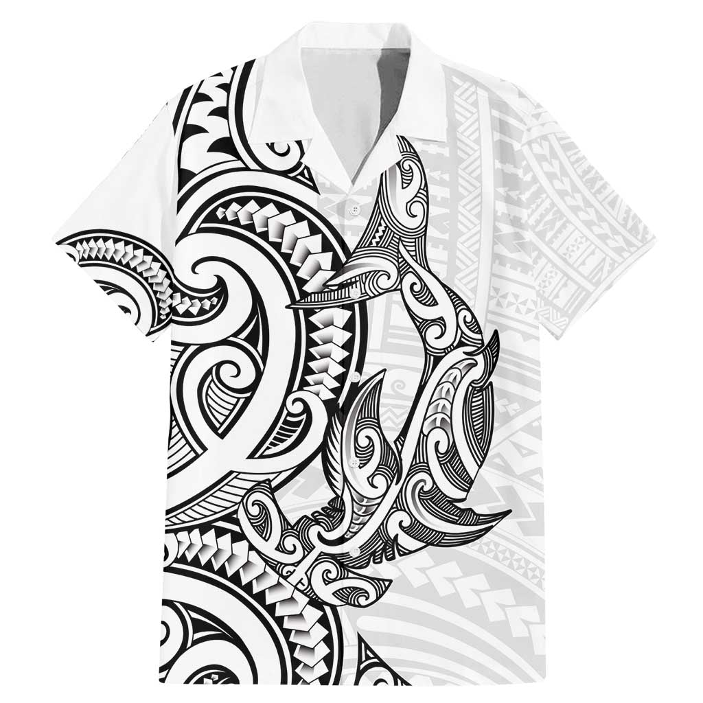 New Zealand Hammerhead Shark Family Matching Mermaid Dress and Hawaiian Shirt Maori Haehae Mangopare White - Polynesian Pride