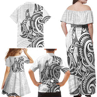 New Zealand Hammerhead Shark Family Matching Off Shoulder Maxi Dress and Hawaiian Shirt Maori Haehae Mangopare White - Polynesian Pride