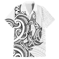 New Zealand Hammerhead Shark Family Matching Puletasi and Hawaiian Shirt Maori Haehae Mangopare White - Polynesian Pride