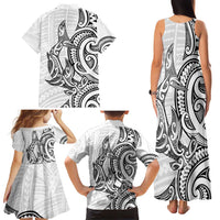 New Zealand Hammerhead Shark Family Matching Tank Maxi Dress and Hawaiian Shirt Maori Haehae Mangopare White - Polynesian Pride