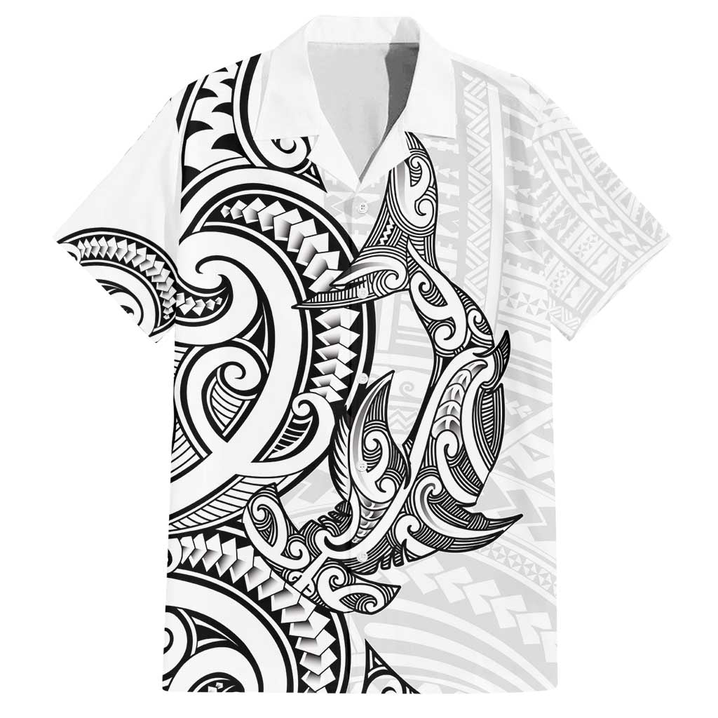 New Zealand Hammerhead Shark Family Matching Tank Maxi Dress and Hawaiian Shirt Maori Haehae Mangopare White - Polynesian Pride
