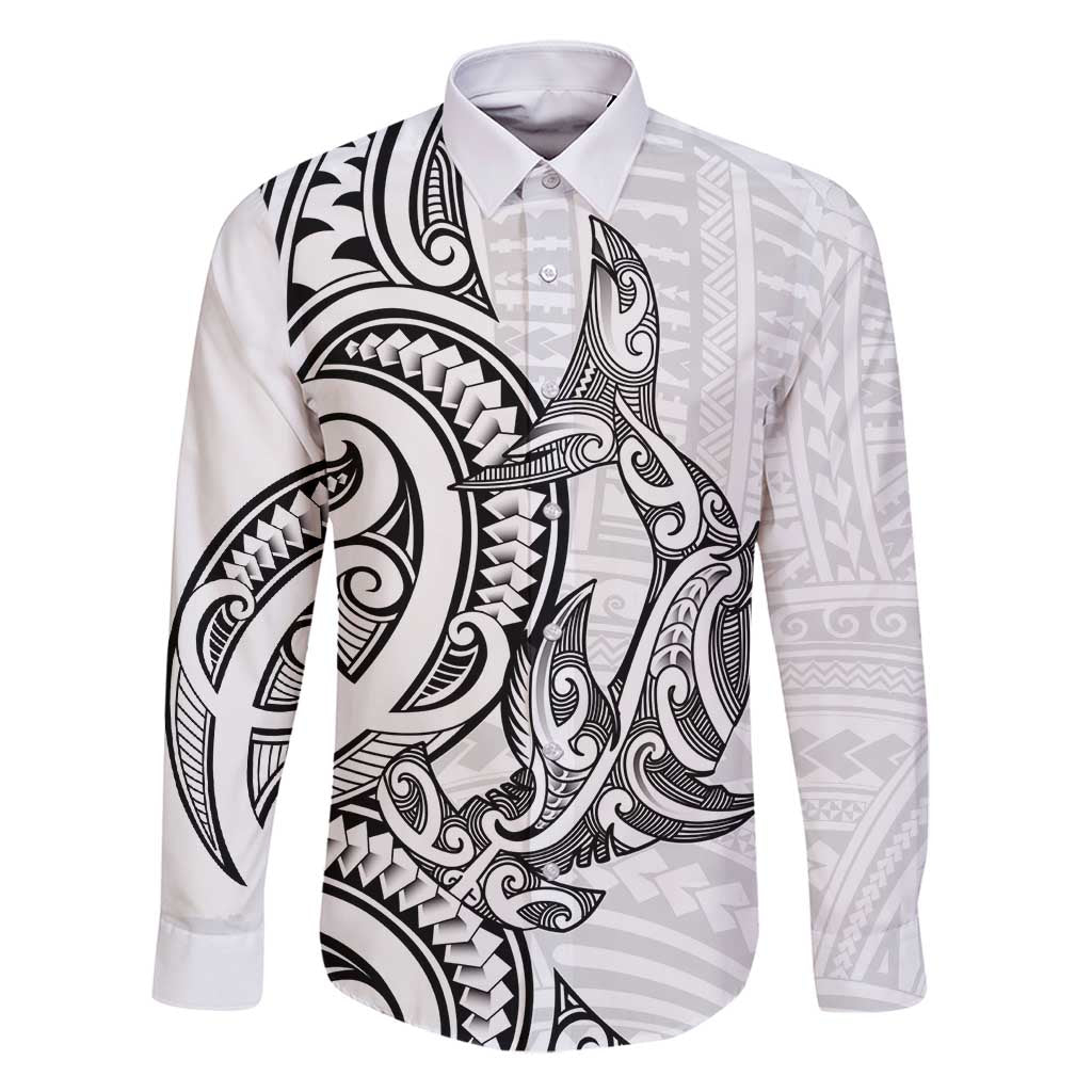 New Zealand Hammerhead Shark Family Matching Tank Maxi Dress and Hawaiian Shirt Maori Haehae Mangopare White - Polynesian Pride