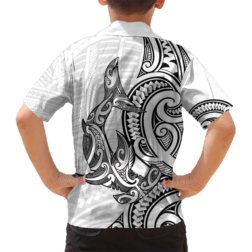 New Zealand Hammerhead Shark Hawaiian Shirt Maori Haehae Mangopare White - Polynesian Pride