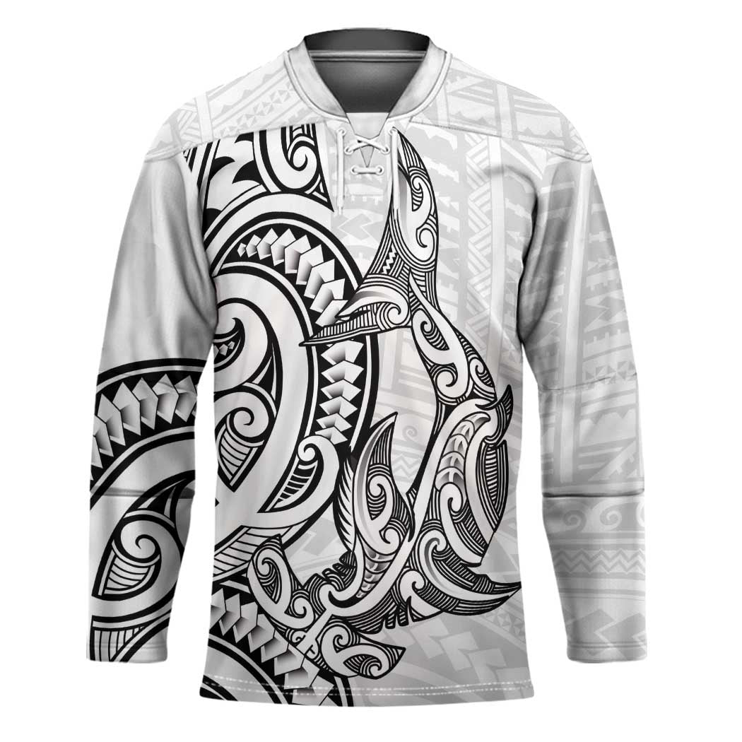 New Zealand Hammerhead Shark Hockey Jersey Maori Haehae Mangopare White - Polynesian Pride