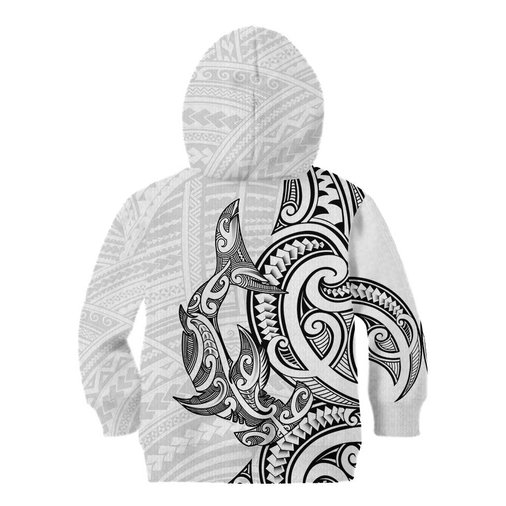 New Zealand Hammerhead Shark Kid Hoodie Maori Haehae Mangopare White - Polynesian Pride