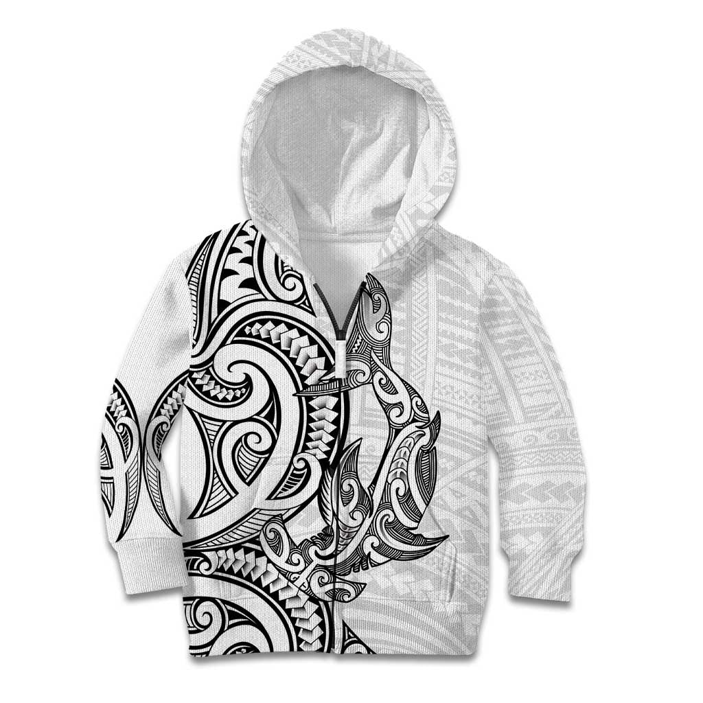 New Zealand Hammerhead Shark Kid Hoodie Maori Haehae Mangopare White - Polynesian Pride