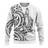 New Zealand Hammerhead Shark Ugly Christmas Sweater Maori Haehae Mangopare White - Polynesian Pride