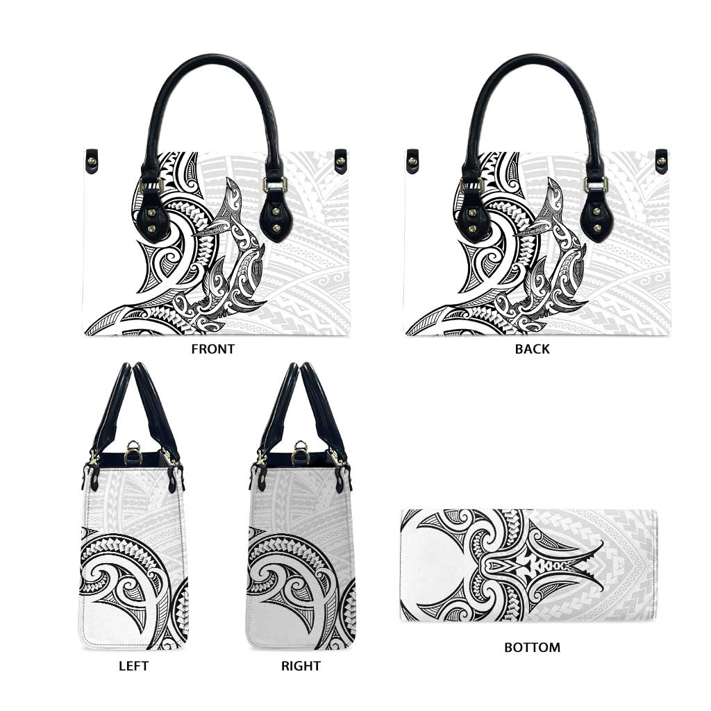 New Zealand Hammerhead Shark Leather Bag Maori Haehae Mangopare White - Polynesian Pride