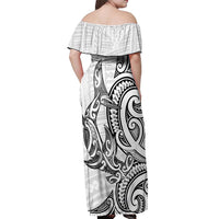 New Zealand Hammerhead Shark Off Shoulder Maxi Dress Maori Haehae Mangopare White - Polynesian Pride