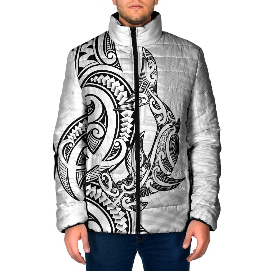 New Zealand Hammerhead Shark Padded Jacket Maori Haehae Mangopare White - Polynesian Pride