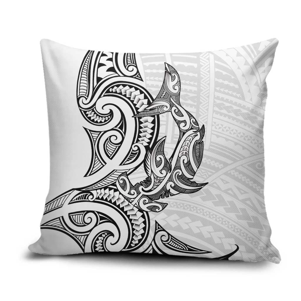 New Zealand Hammerhead Shark Pillow Cover Maori Haehae Mangopare White - Polynesian Pride