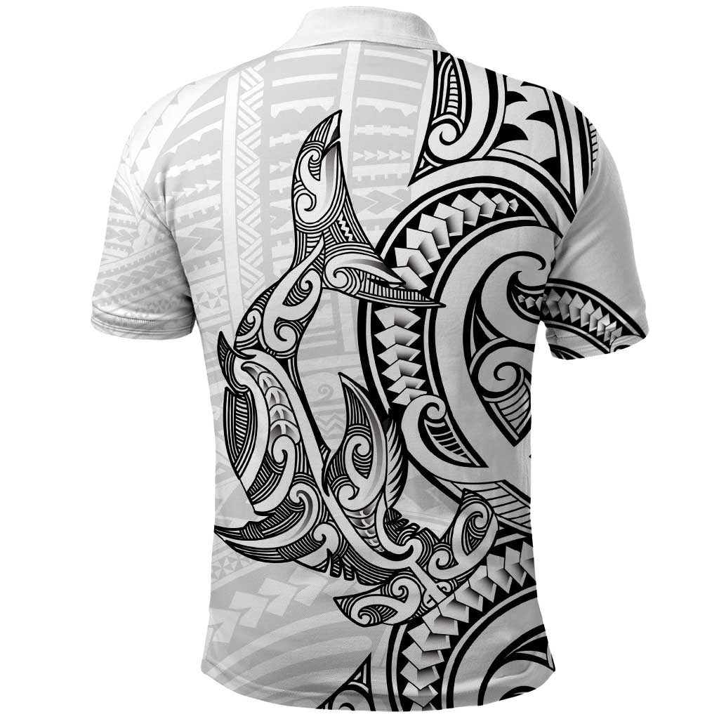 New Zealand Hammerhead Shark Polo Shirt Maori Haehae Mangopare White LT14 - Polynesian Pride