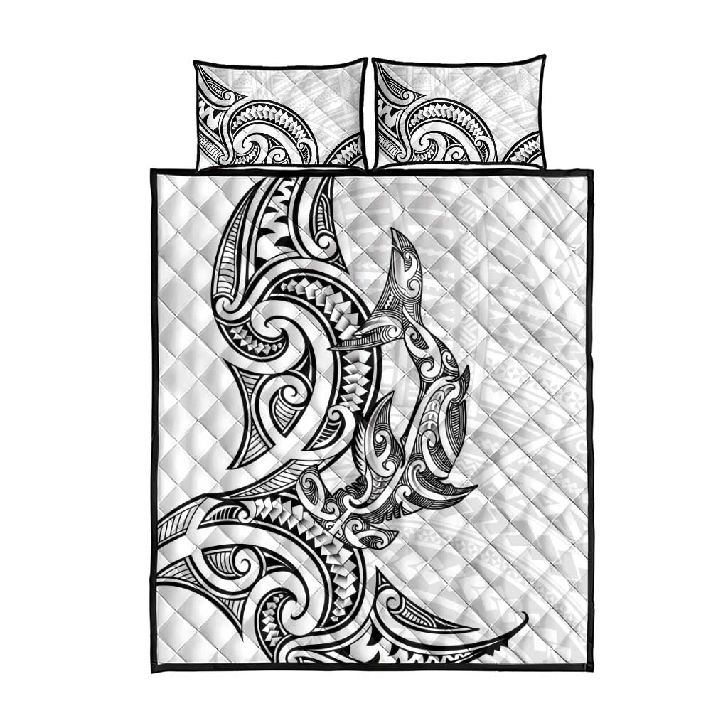 New Zealand Hammerhead Shark Quilt Bed Set Maori Haehae Mangopare White - Polynesian Pride