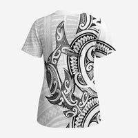 New Zealand Hammerhead Shark Scrub Top Maori Haehae Mangopare White - Polynesian Pride