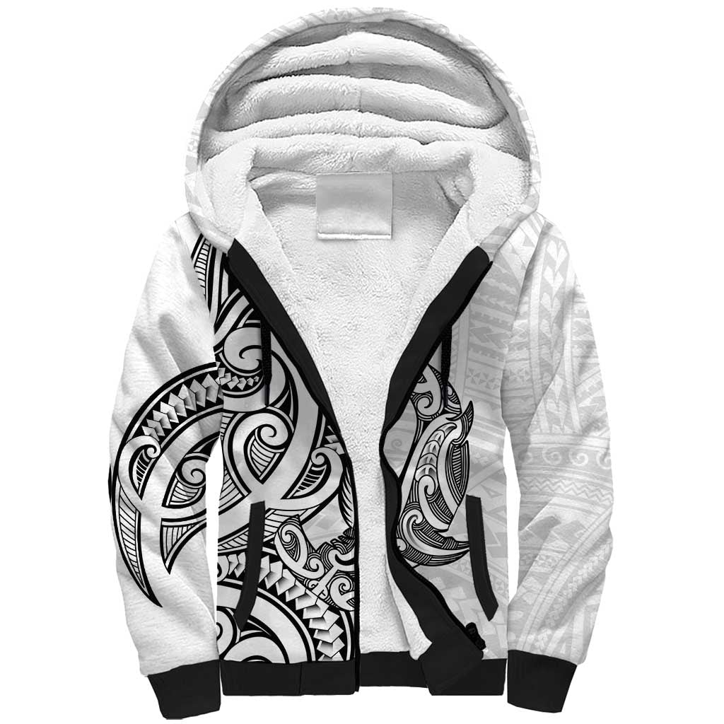 New Zealand Hammerhead Shark Sherpa Hoodie Maori Haehae Mangopare White - Polynesian Pride