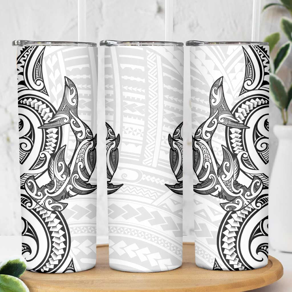 New Zealand Hammerhead Shark Skinny Tumbler Maori Haehae Mangopare White - Polynesian Pride