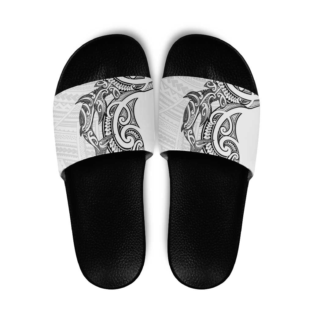 New Zealand Hammerhead Shark Slide Sandals Maori Haehae Mangopare White - Polynesian Pride