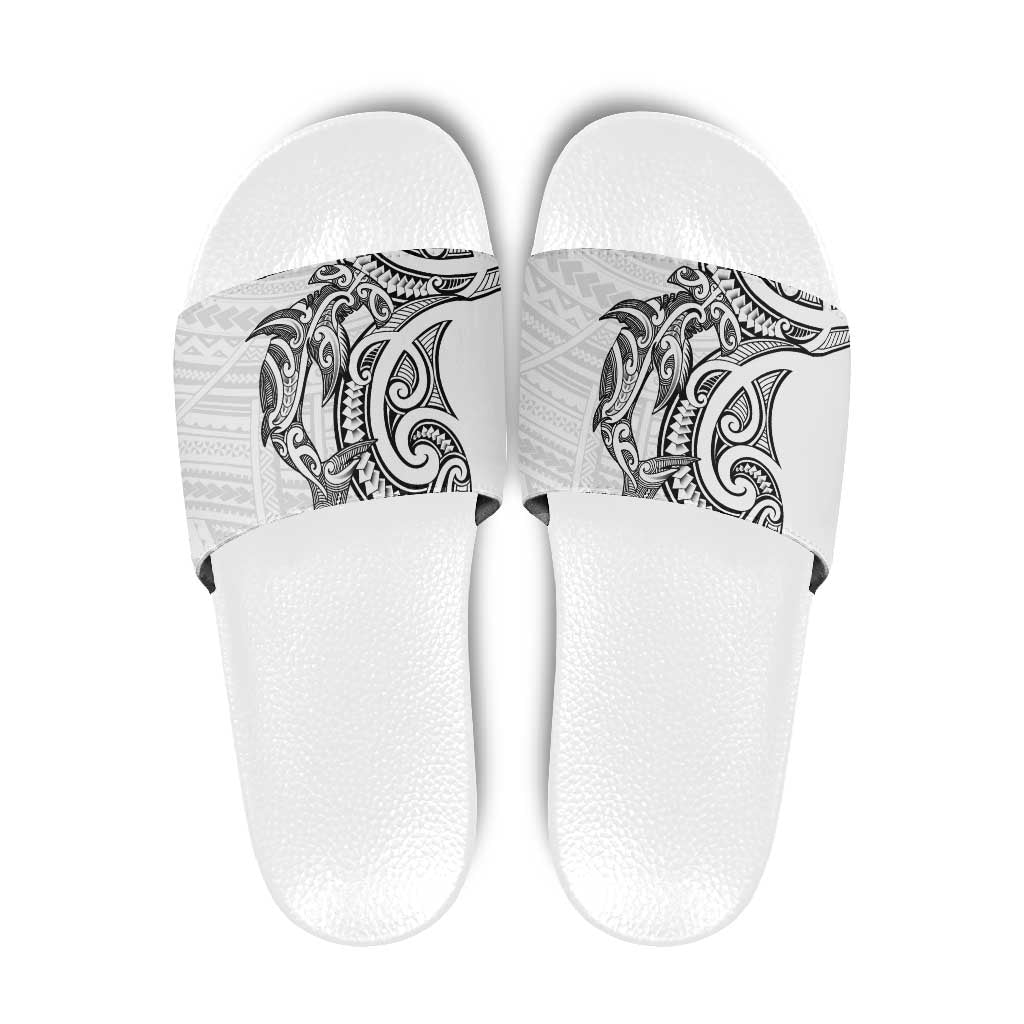 New Zealand Hammerhead Shark Slide Sandals Maori Haehae Mangopare White - Polynesian Pride