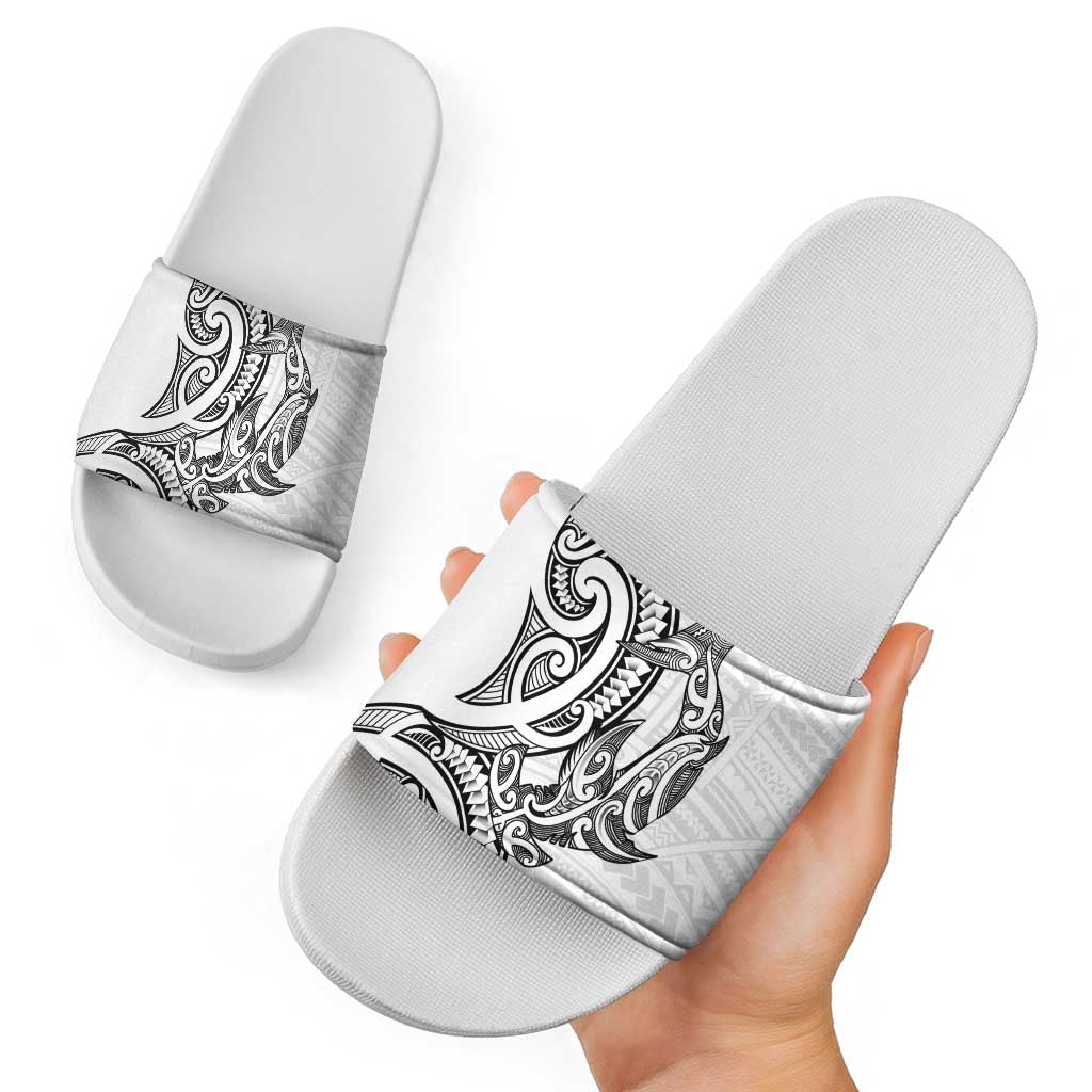 New Zealand Hammerhead Shark Slide Sandals Maori Haehae Mangopare White - Polynesian Pride