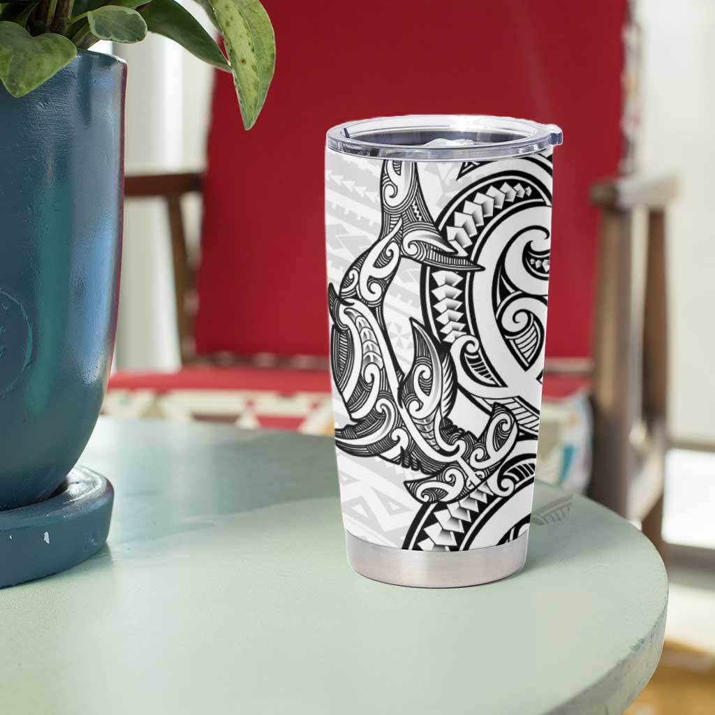 New Zealand Hammerhead Shark Tumbler Cup Maori Haehae Mangopare White - Polynesian Pride