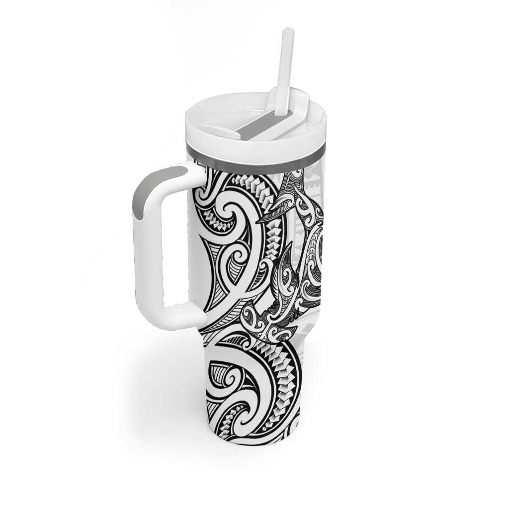 New Zealand Hammerhead Shark Tumbler With Handle Maori Haehae Mangopare White - Polynesian Pride