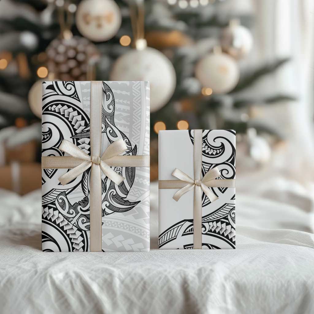 New Zealand Hammerhead Shark Wrapping Paper Maori Haehae Mangopare White - Polynesian Pride