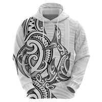 New Zealand Hammerhead Shark Zip Hoodie Maori Haehae Mangopare White - Polynesian Pride