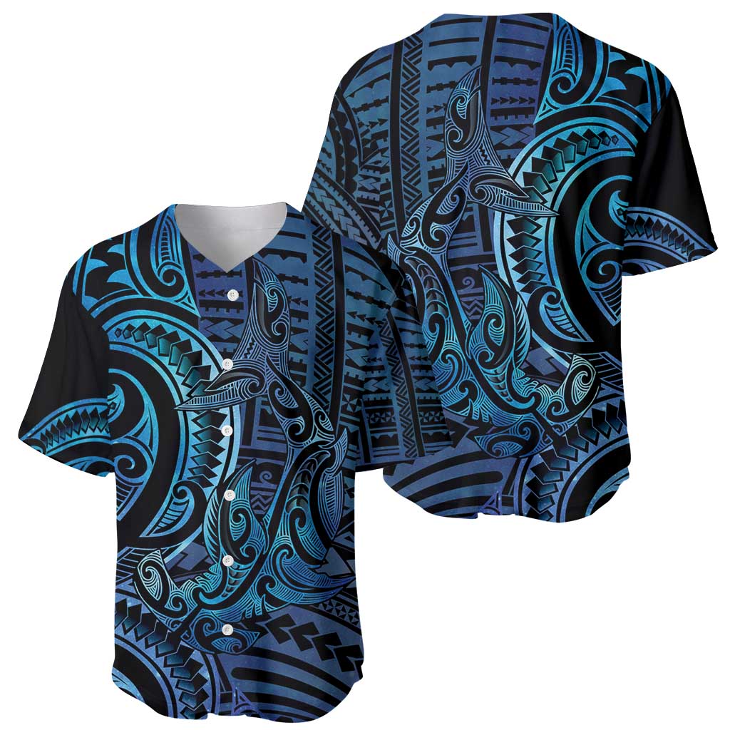 New Zealand Hammerhead Shark Baseball Jersey Maori Haehae Mangopare Galaxy - Polynesian Pride