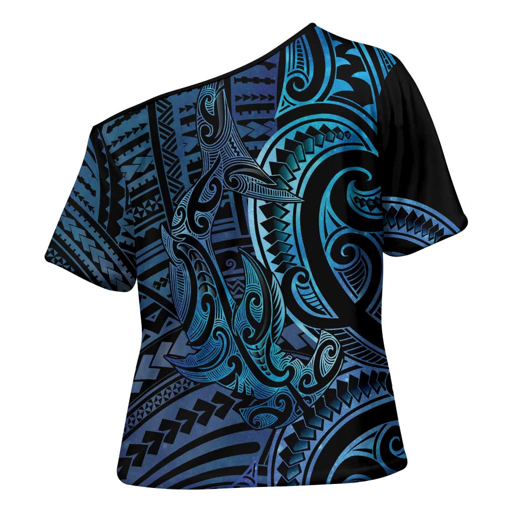 New Zealand Hammerhead Shark Cross Shoulder Shirt Maori Haehae Mangopare Galaxy - Polynesian Pride