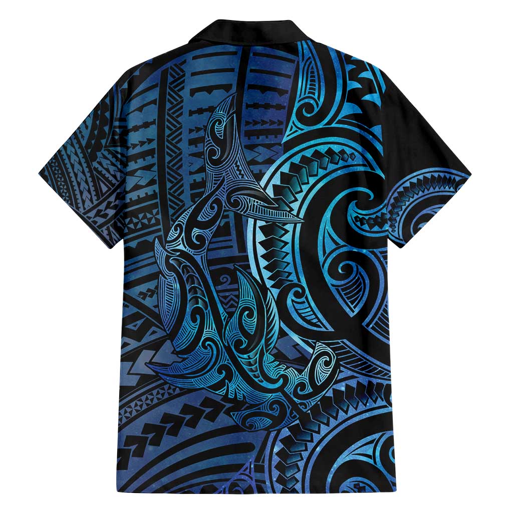 New Zealand Hammerhead Shark Family Matching Long Sleeve Bodycon Dress and Hawaiian Shirt Maori Haehae Mangopare Galaxy - Polynesian Pride