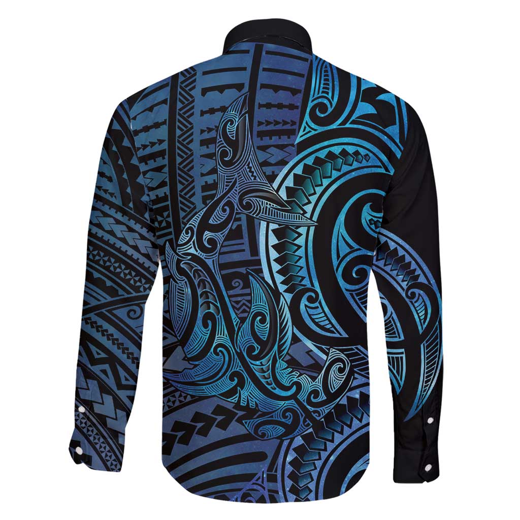New Zealand Hammerhead Shark Family Matching Long Sleeve Bodycon Dress and Hawaiian Shirt Maori Haehae Mangopare Galaxy - Polynesian Pride