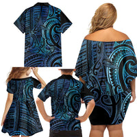 New Zealand Hammerhead Shark Family Matching Off Shoulder Short Dress and Hawaiian Shirt Maori Haehae Mangopare Galaxy - Polynesian Pride