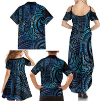 New Zealand Hammerhead Shark Family Matching Summer Maxi Dress and Hawaiian Shirt Maori Haehae Mangopare Galaxy - Polynesian Pride