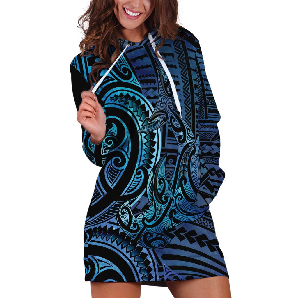 New Zealand Hammerhead Shark Hoodie Dress Maori Haehae Mangopare Galaxy - Polynesian Pride