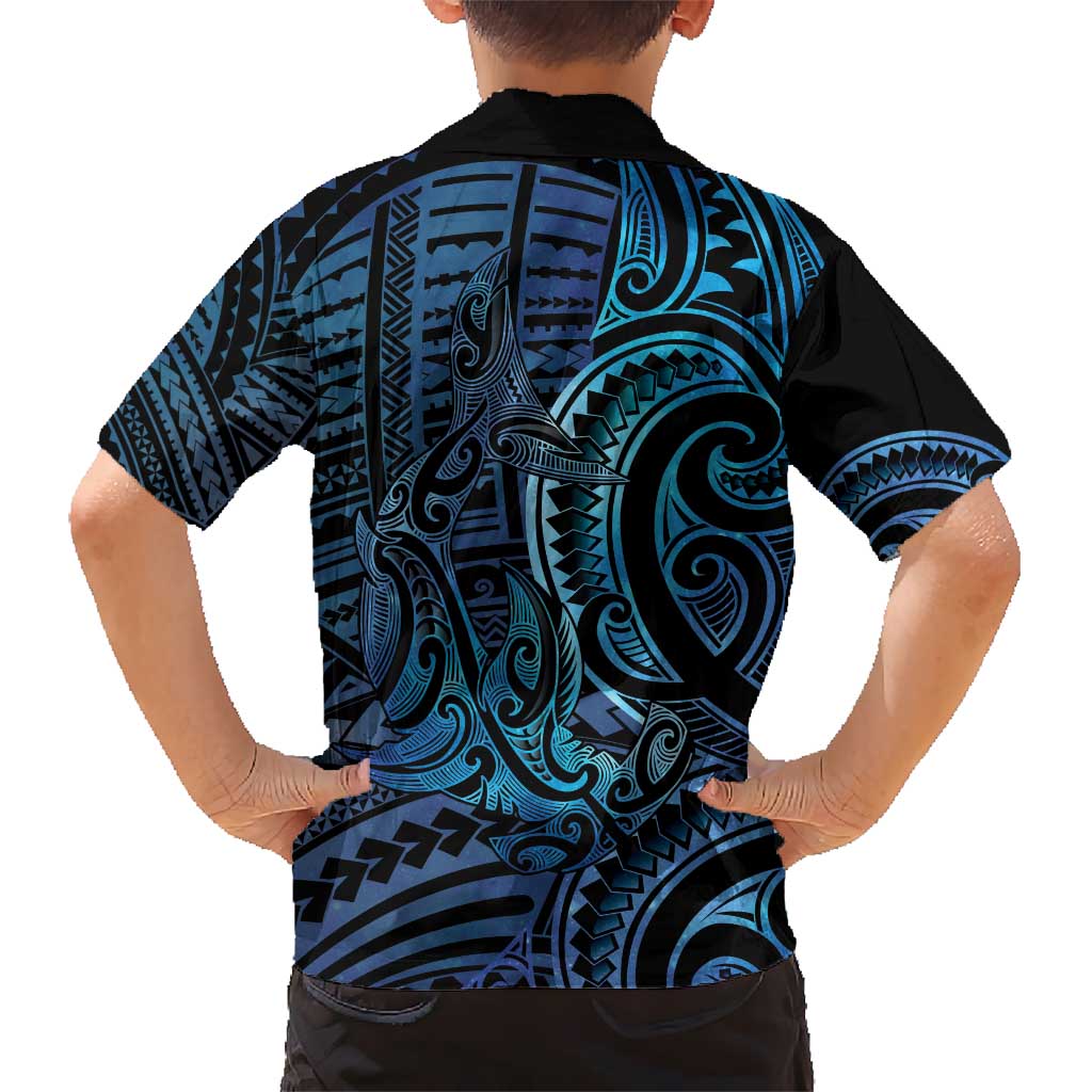 New Zealand Hammerhead Shark Kid Hawaiian Shirt Maori Haehae Mangopare Galaxy - Polynesian Pride