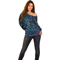 New Zealand Hammerhead Shark Off Shoulder Sweater Maori Haehae Mangopare Galaxy - Polynesian Pride