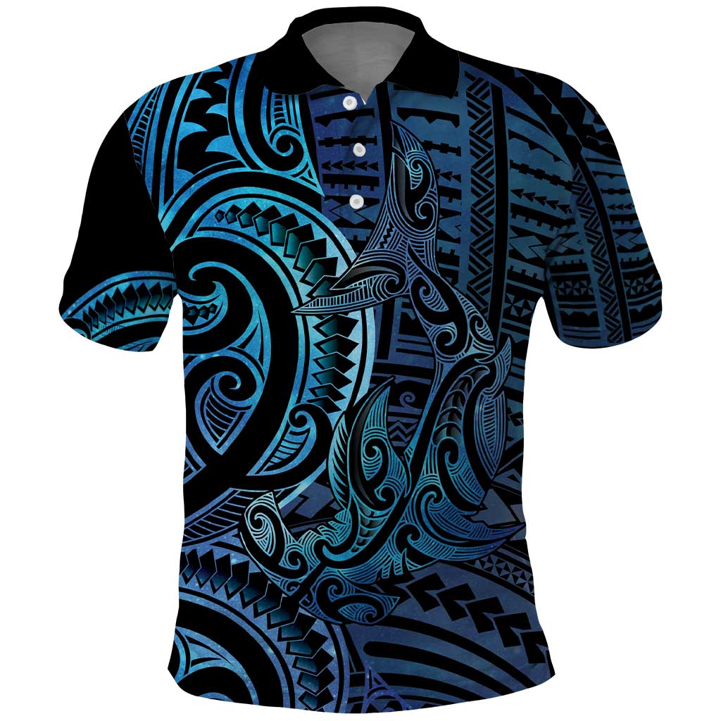 New Zealand Hammerhead Shark Polo Shirt Maori Haehae Mangopare Galaxy - Polynesian Pride