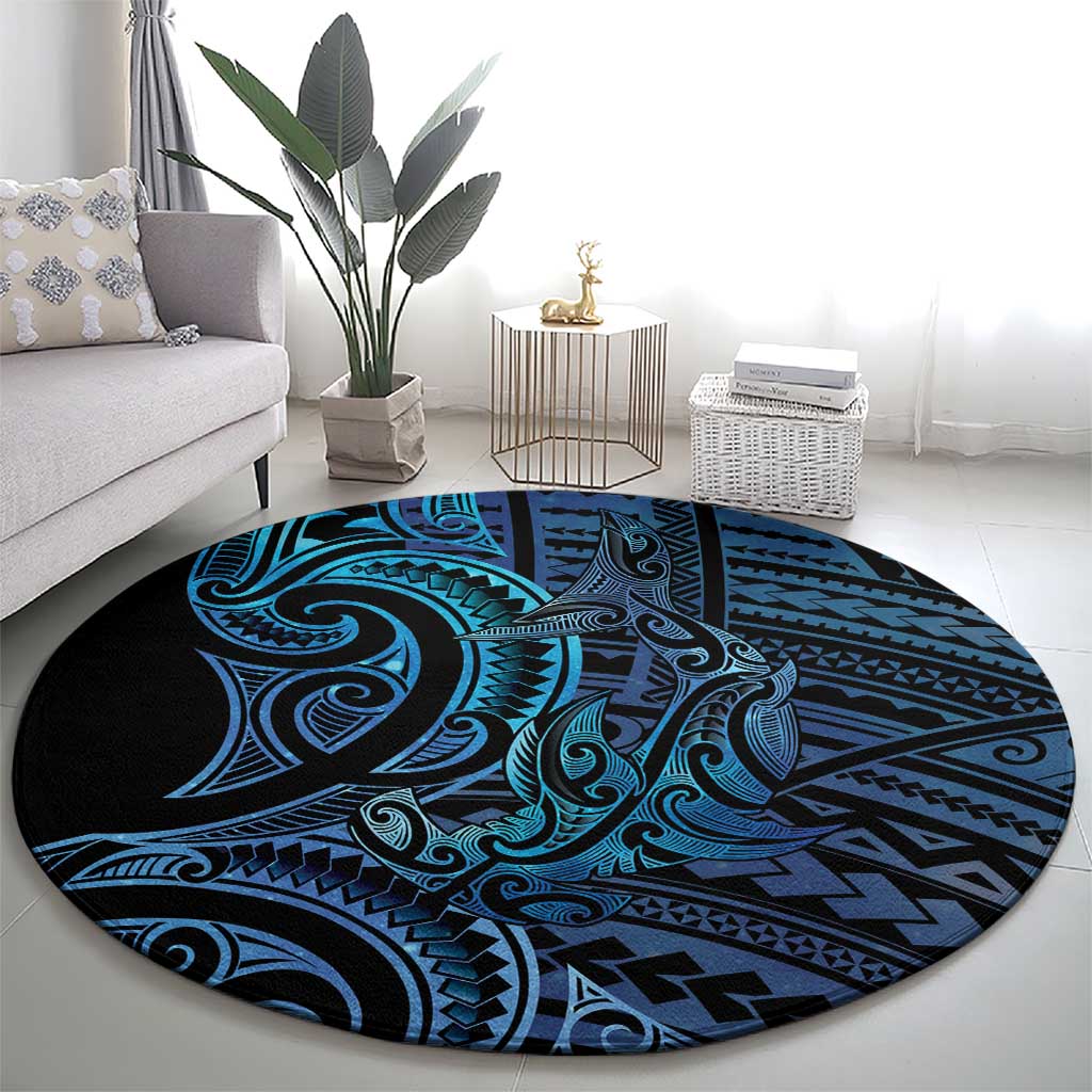 New Zealand Hammerhead Shark Round Carpet Maori Haehae Mangopare Galaxy - Polynesian Pride