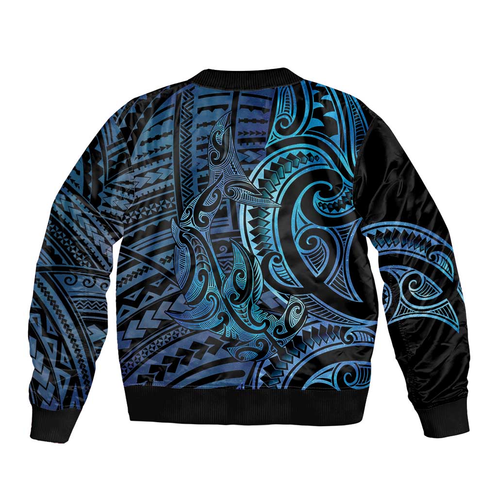 New Zealand Hammerhead Shark Sleeve Zip Bomber Jacket Maori Haehae Mangopare Galaxy - Polynesian Pride