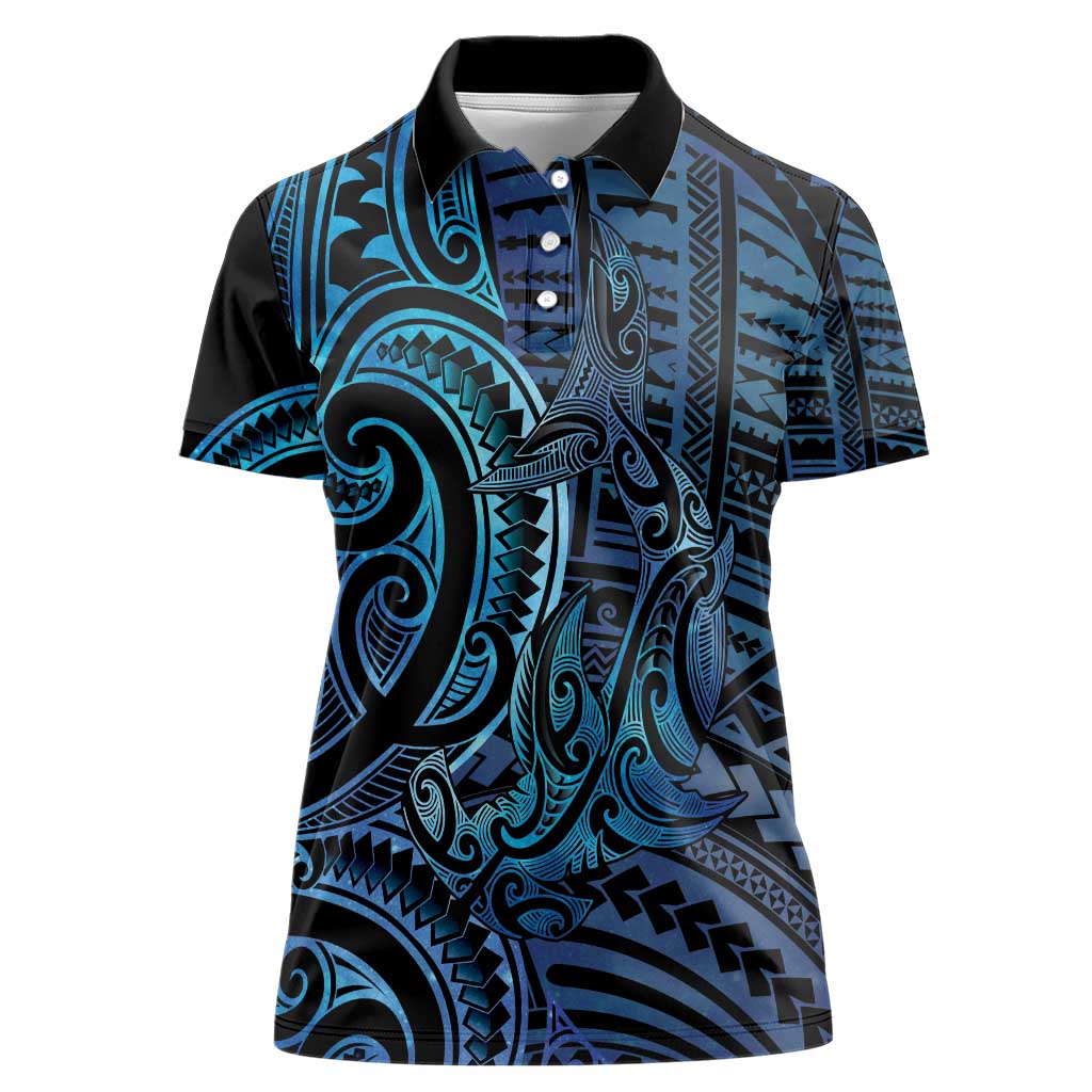 New Zealand Hammerhead Shark Women Polo Shirt Maori Haehae Mangopare Galaxy - Polynesian Pride