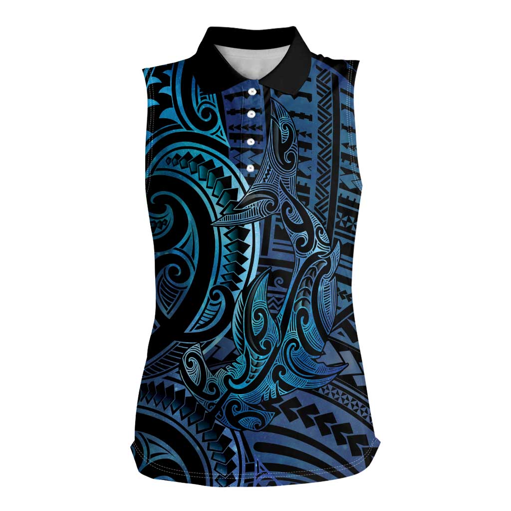 New Zealand Hammerhead Shark Women Sleeveless Polo Shirt Maori Haehae Mangopare Galaxy - Polynesian Pride