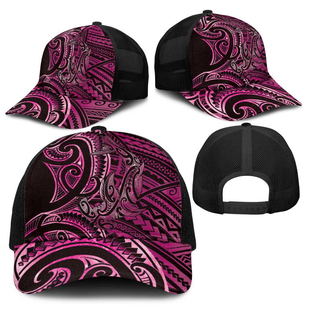 New Zealand Hammerhead Shark Baseball Net Cap Maori Haehae Mangopare Pink - Polynesian Pride