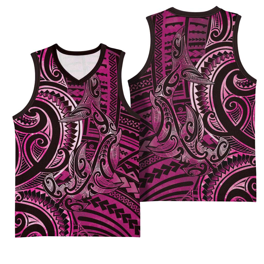 New Zealand Hammerhead Shark Basketball Jersey Maori Haehae Mangopare Pink - Polynesian Pride