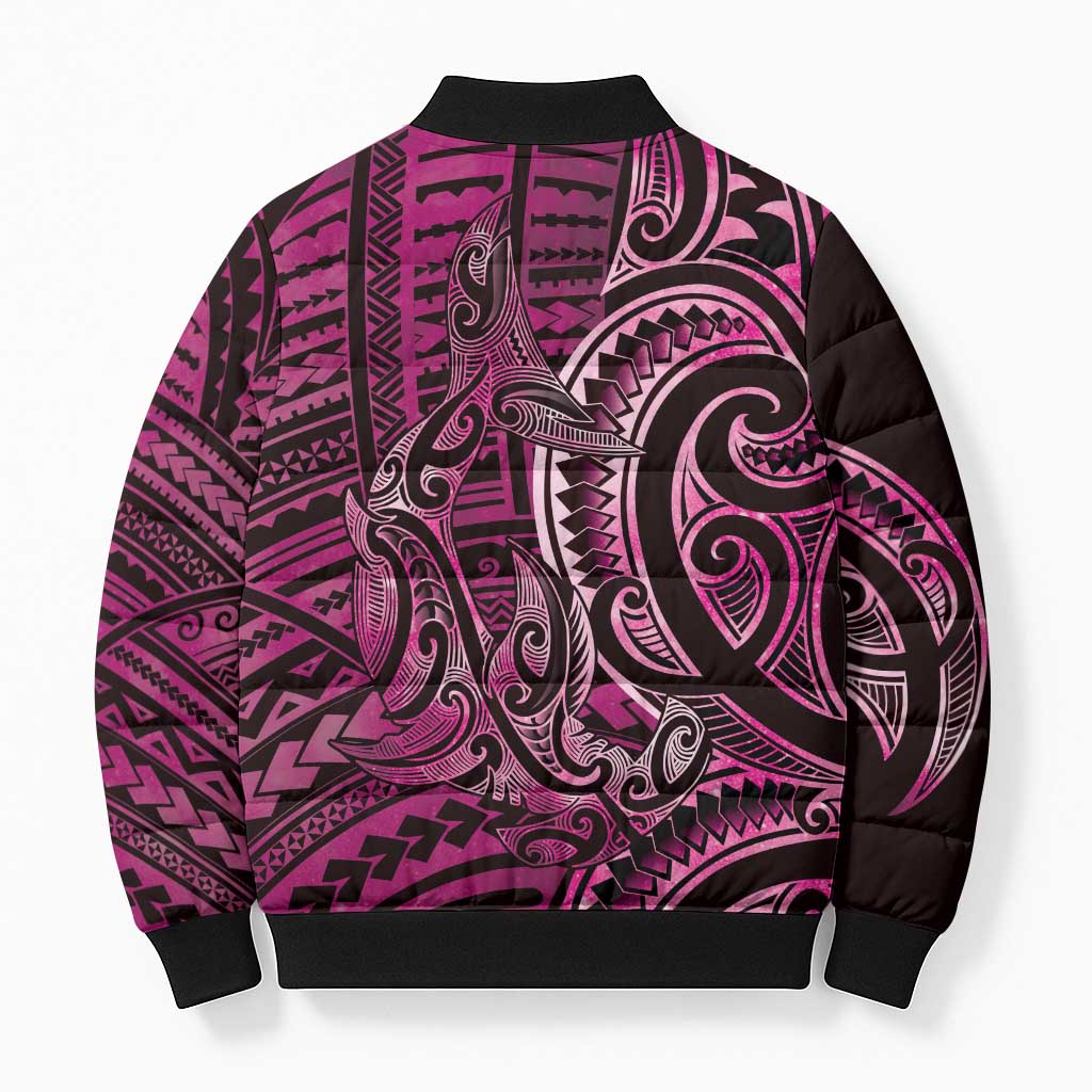 New Zealand Hammerhead Shark Bomber Puffer Jacket Maori Haehae Mangopare Pink - Polynesian Pride