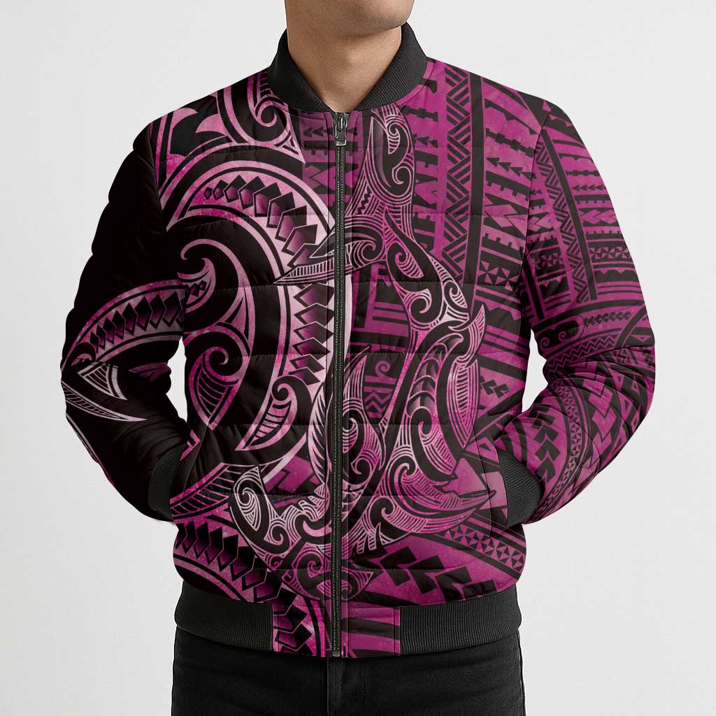 New Zealand Hammerhead Shark Bomber Puffer Jacket Maori Haehae Mangopare Pink - Polynesian Pride