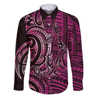 New Zealand Hammerhead Shark Family Matching Long Sleeve Bodycon Dress and Hawaiian Shirt Maori Haehae Mangopare Pink - Polynesian Pride